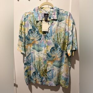 H&M Pastel Blue and Green Tropical Print Button-Down Shirt. Size L New With Tags